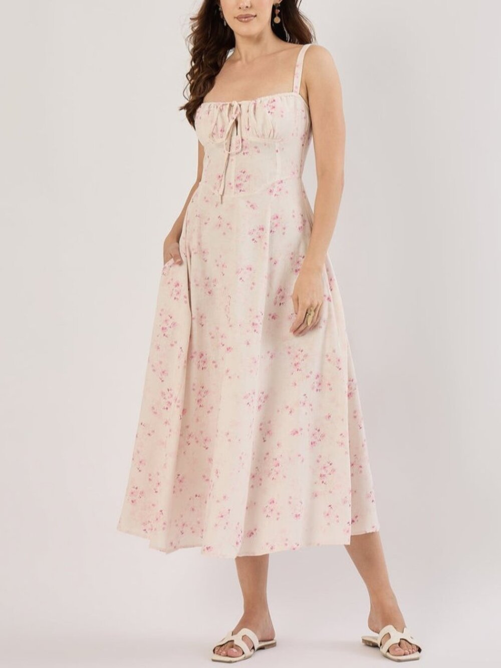 Sim and Sam Pink Floral Milkmaid Lined Corset Dress Womens Sleeveless Size S NWT